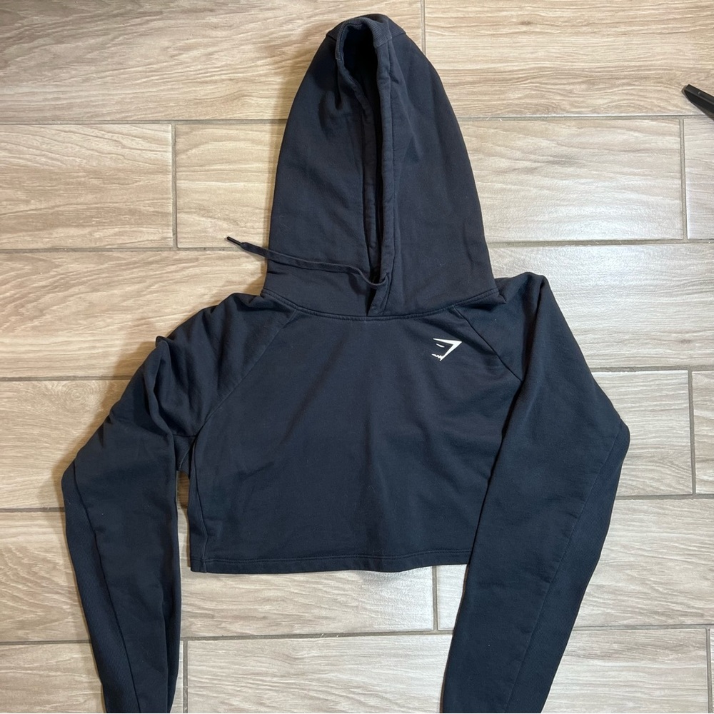 Gymshark Crop Top Hoodie Sweatshirt Black Size Small